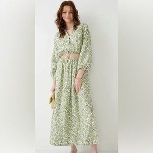 NWT J. Crew Long Sleeve Linen Cropped Top and Skirt Set - Tossed Floral